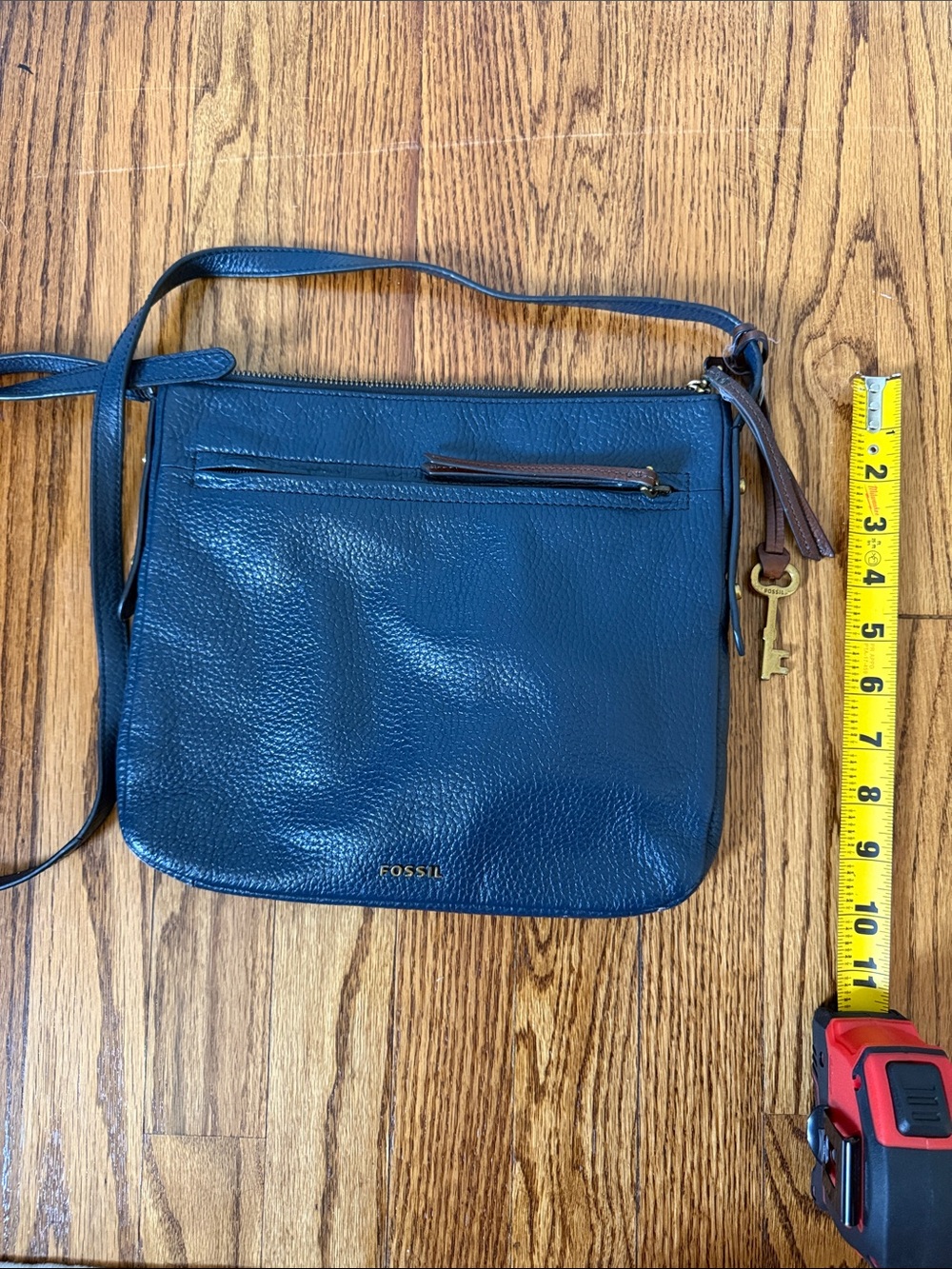 Fossil Dark Blue Pebbled Leather Crossbody with Tassel
